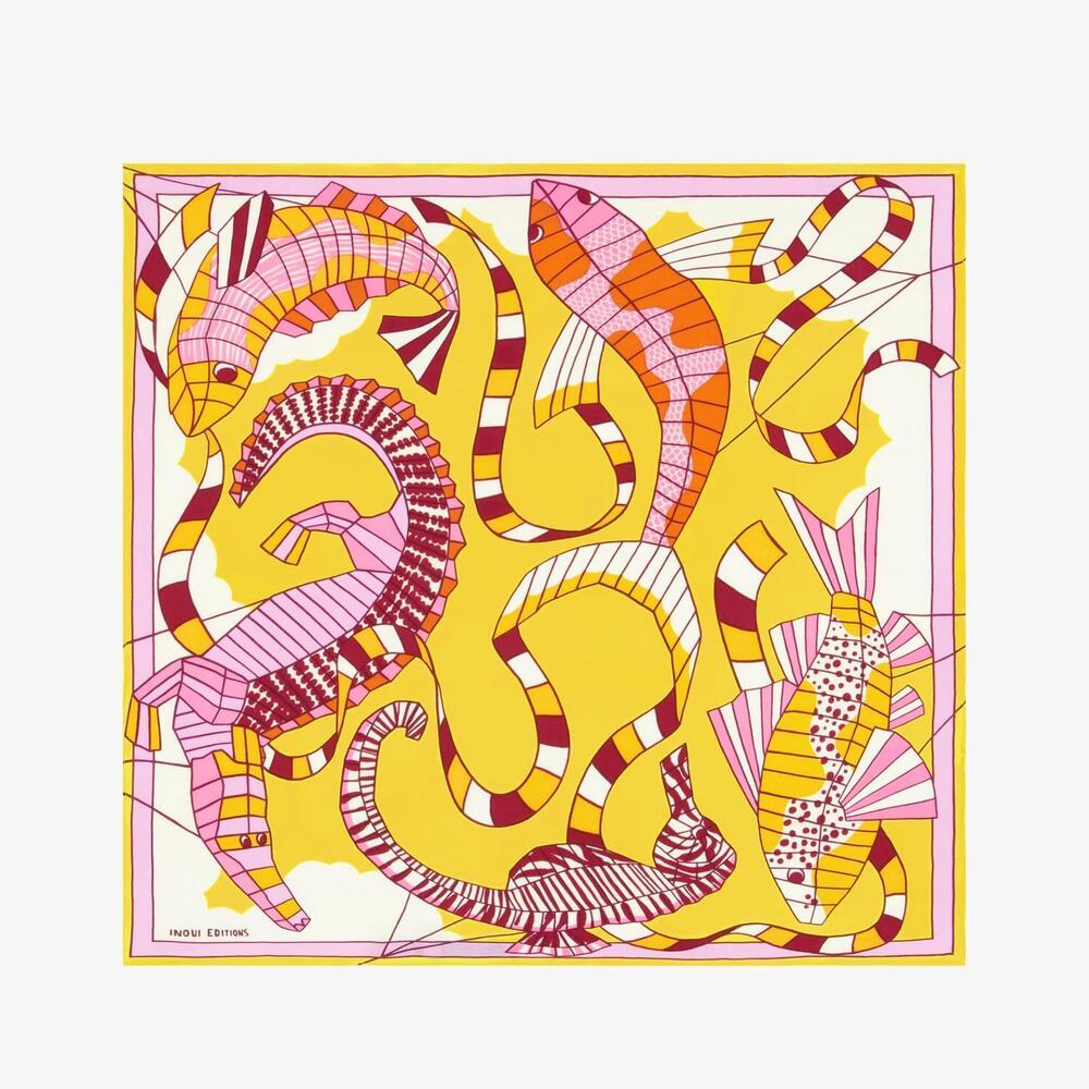 NEW INOUI EDITIONS women's carre 65 cerfs scarf in volants yellow